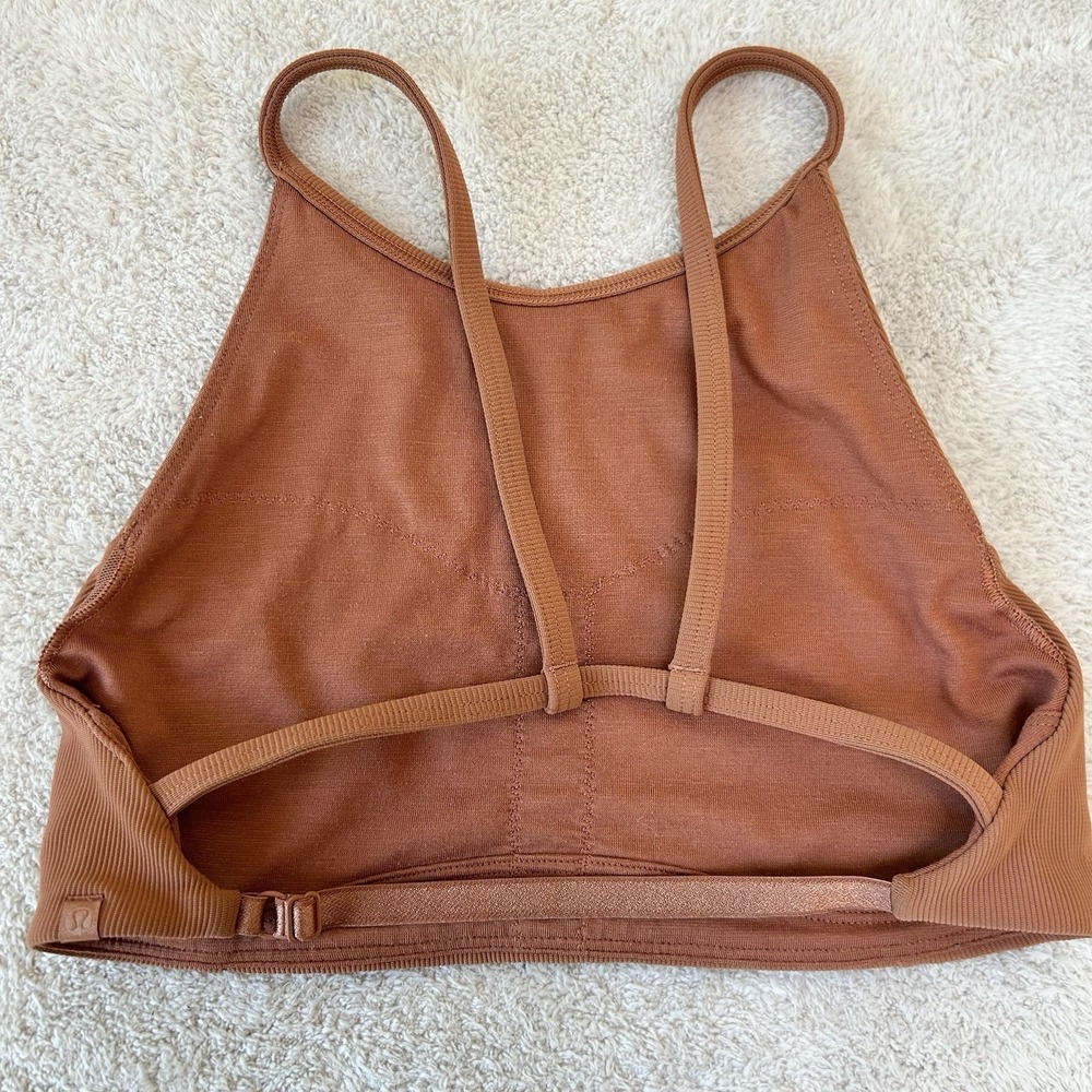 Lululemon Women's High Neck Ribbed Bra Size 2 Inner Glow Canyon Rock Gym Yoga - Picture 2 of 3